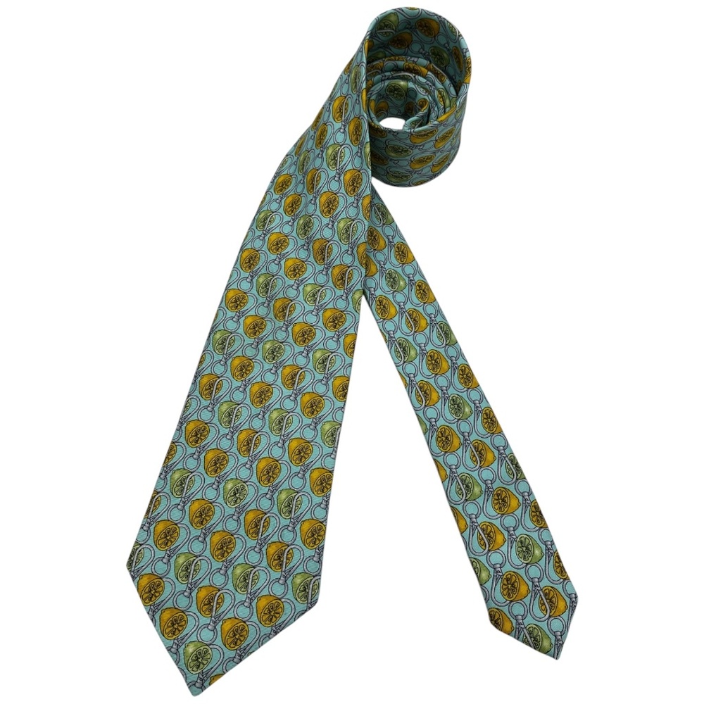 ALTEA Blue/Yellow/Green Lemon Silk LUXURY Tie ITALY